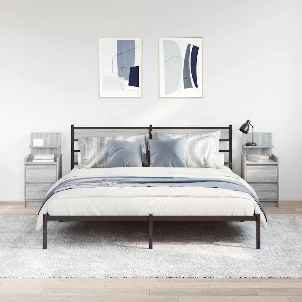 vidaXL Bedside Cabinets with 2 Drawers 2 pcs Grey Sonoma 38x34x80 cm