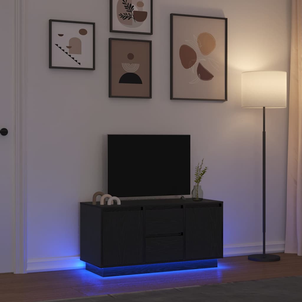 vidaXL TV Cabinet with LED Lights Black Oak 100x41x50 cm
