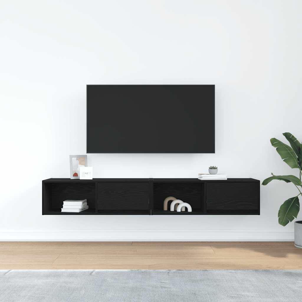 vidaXL TV Cabinets 2 pcs Black Oak 80x31x25,5 cm Engineered Wood