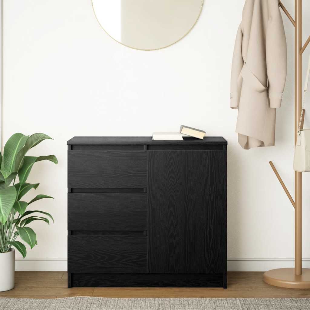 vidaXL Sideboard with Drawer Black Oak 71x35x65 cm Engineered Wood