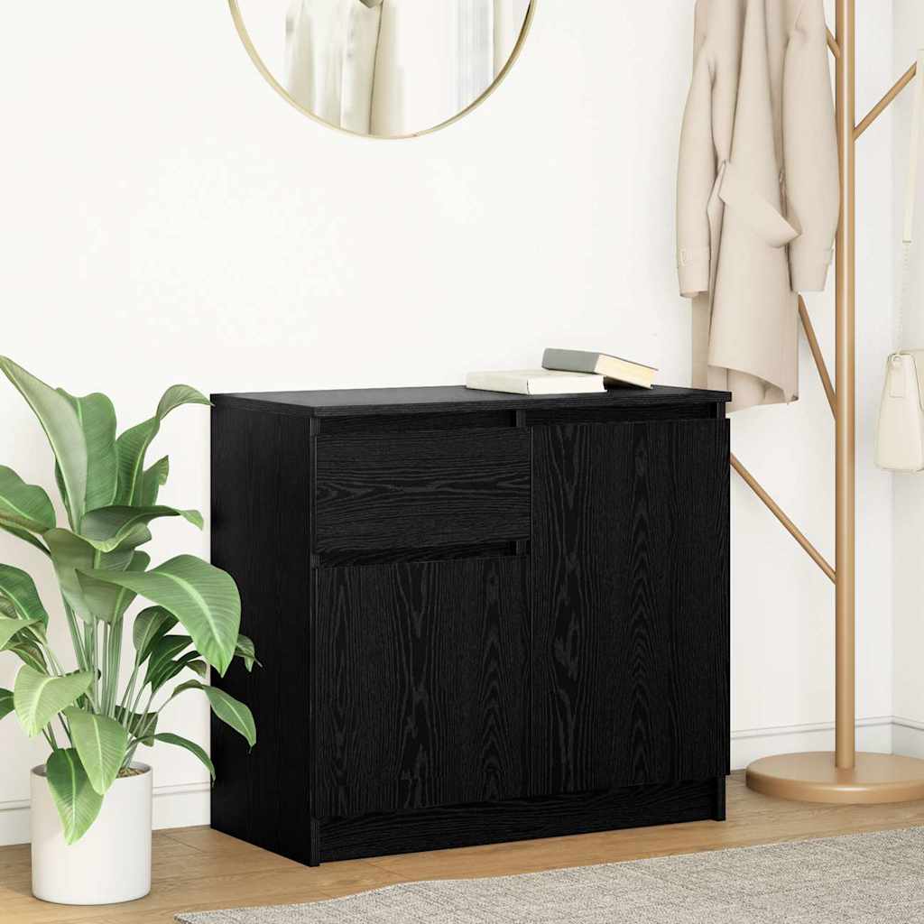 vidaXL Sideboard with Drawer Black Oak 71x35x65 cm Engineered Wood