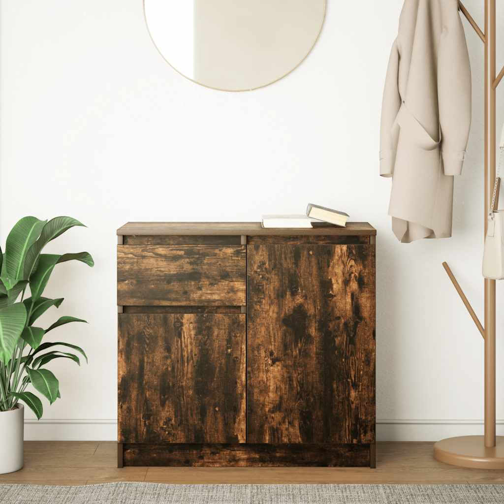 vidaXL Sideboard with Drawer Smoked Oak 71x35x65 cm Engineered Wood