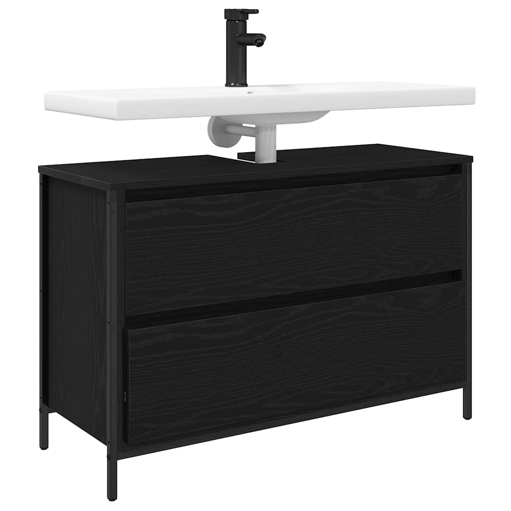 vidaXL Bathroom Basin Cabinet with Drawers Black Oak 90x34.5x60 cm