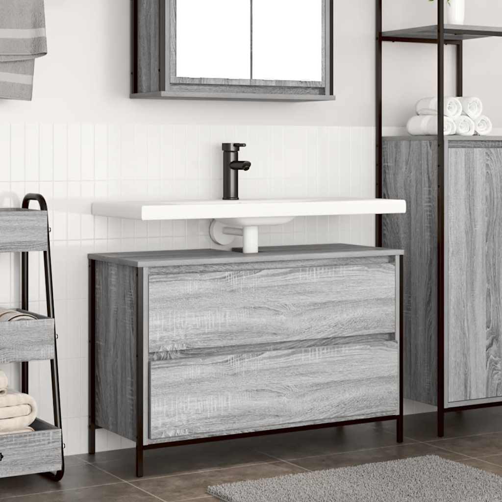 vidaXL Bathroom Basin Cabinet with Drawers Grey Sonoma 90x34.5x60 cm