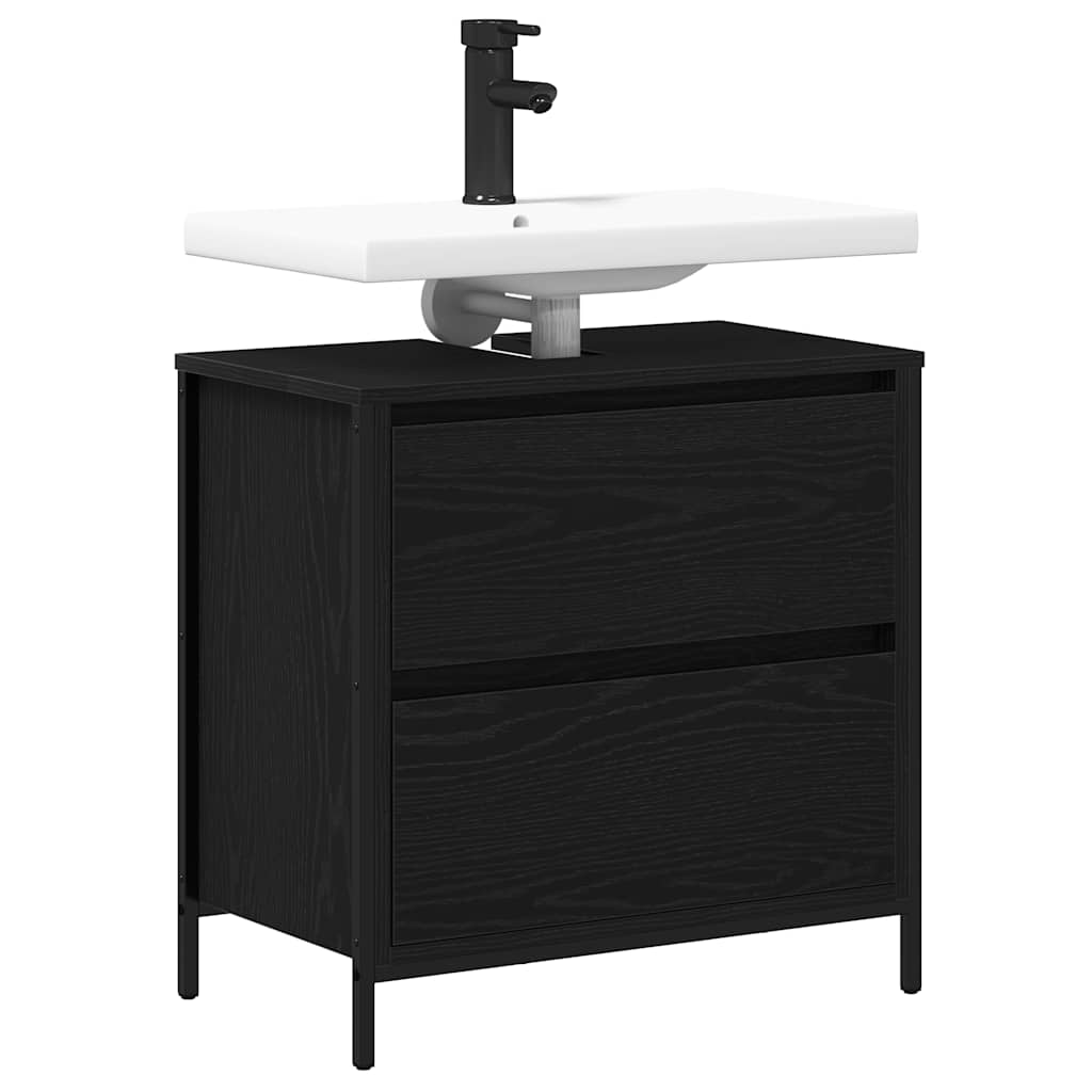 vidaXL Bathroom Basin Cabinet with Drawers Black Oak 60x34.5x60 cm