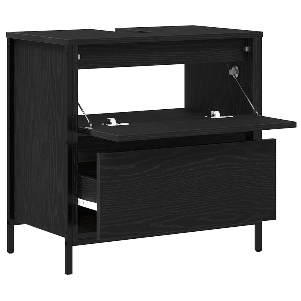 vidaXL Bathroom Basin Cabinet with Drawers Black Oak 60x34.5x60 cm