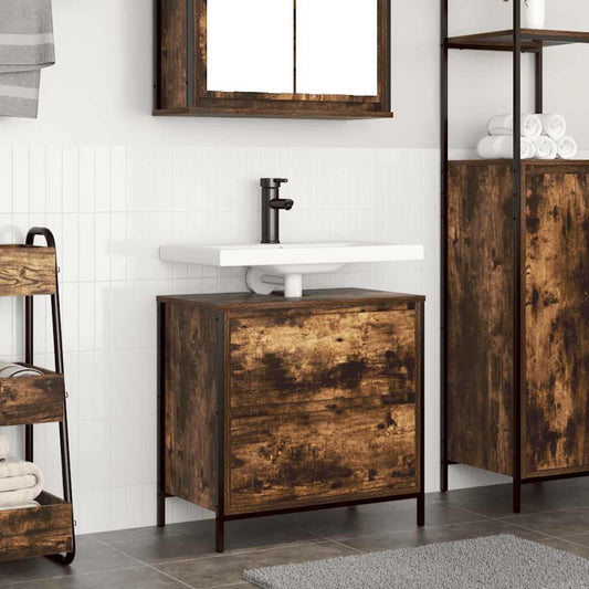 vidaXL Bathroom Basin Cabinet with Drawers Smoked Oak 60x34.5x60 cm