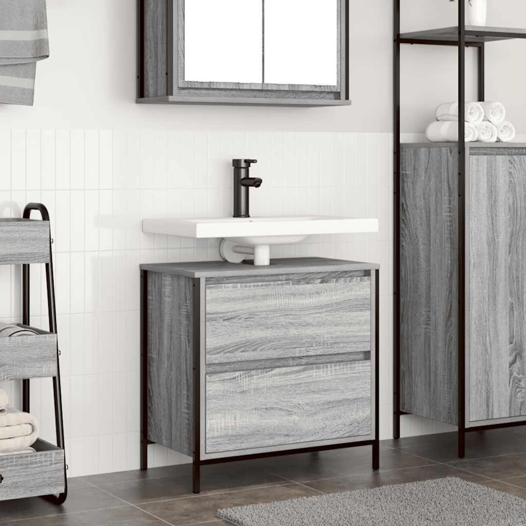 vidaXL Bathroom Basin Cabinet with Drawers Grey Sonoma 60x34.5x60 cm