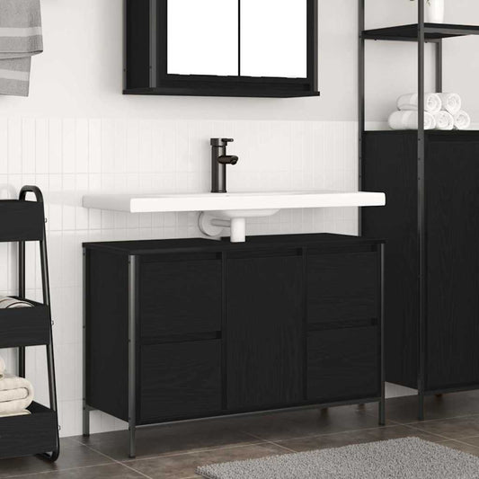 vidaXL Basin Cabinet with Drawers Black Oak 90x34,5x60 cm