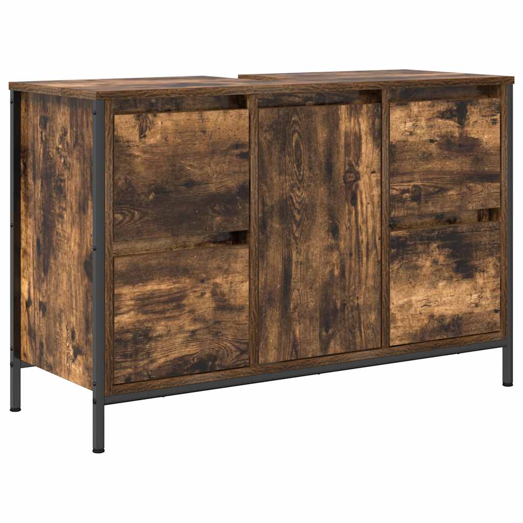 vidaXL Basin Cabinet with Drawers Smoked Oak 90x34.5x60 cm
