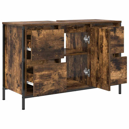 vidaXL Basin Cabinet with Drawers Smoked Oak 90x34.5x60 cm