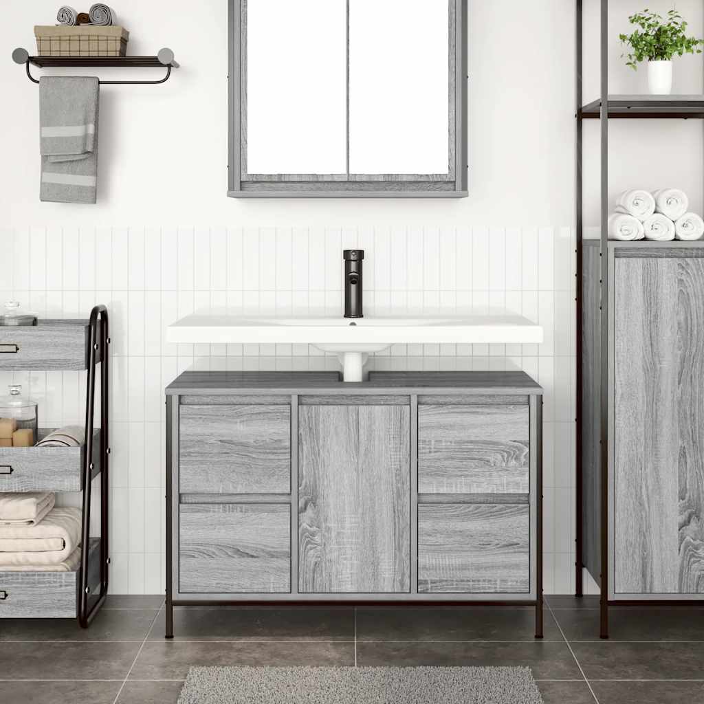 vidaXL Basin Cabinet with Drawers Grey Sonoma 90x34.5x60 cm