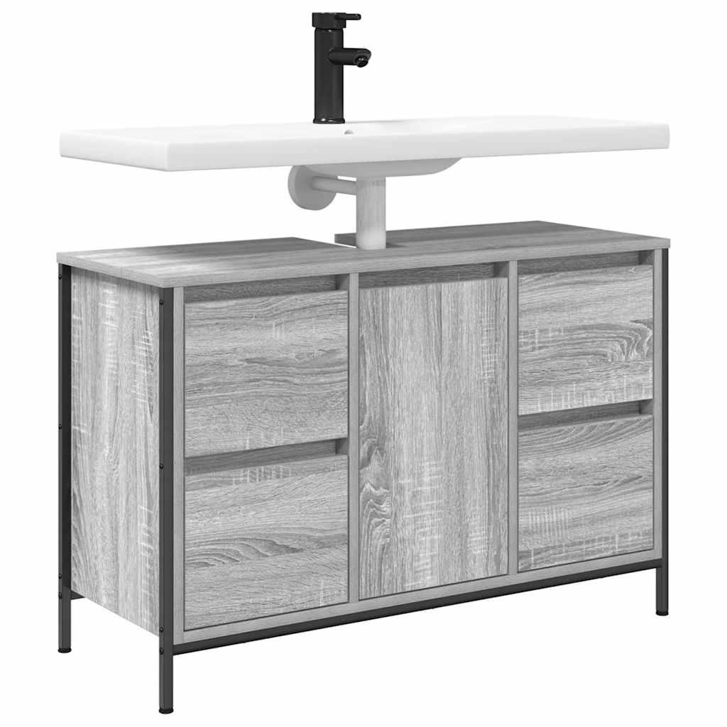 vidaXL Basin Cabinet with Drawers Grey Sonoma 90x34.5x60 cm