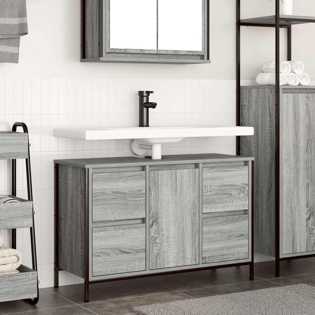 vidaXL Basin Cabinet with Drawers Grey Sonoma 90x34.5x60 cm