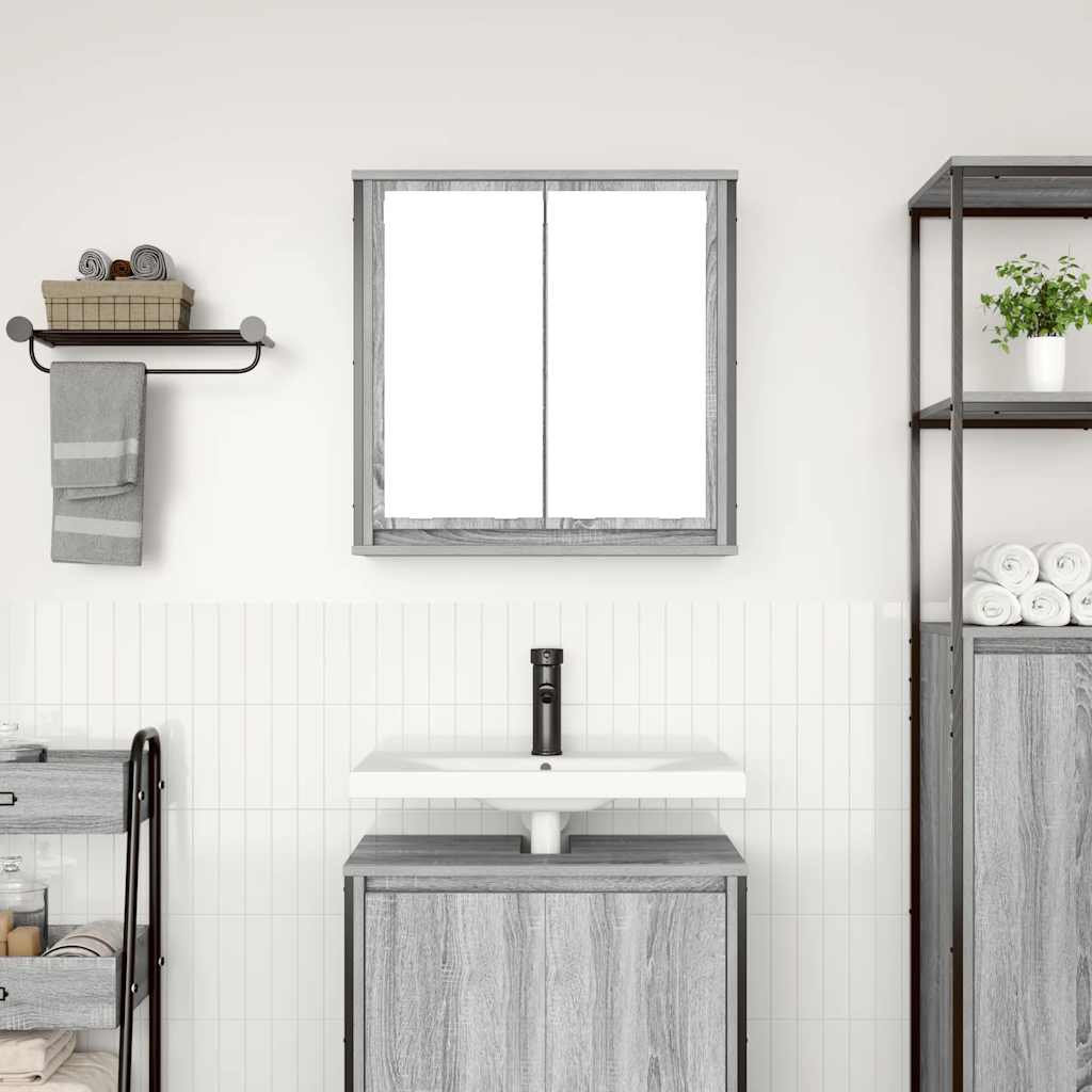 vidaXL Bathroom Wall Cabinet with Mirror Grey Sonoma 60x21x60 cm