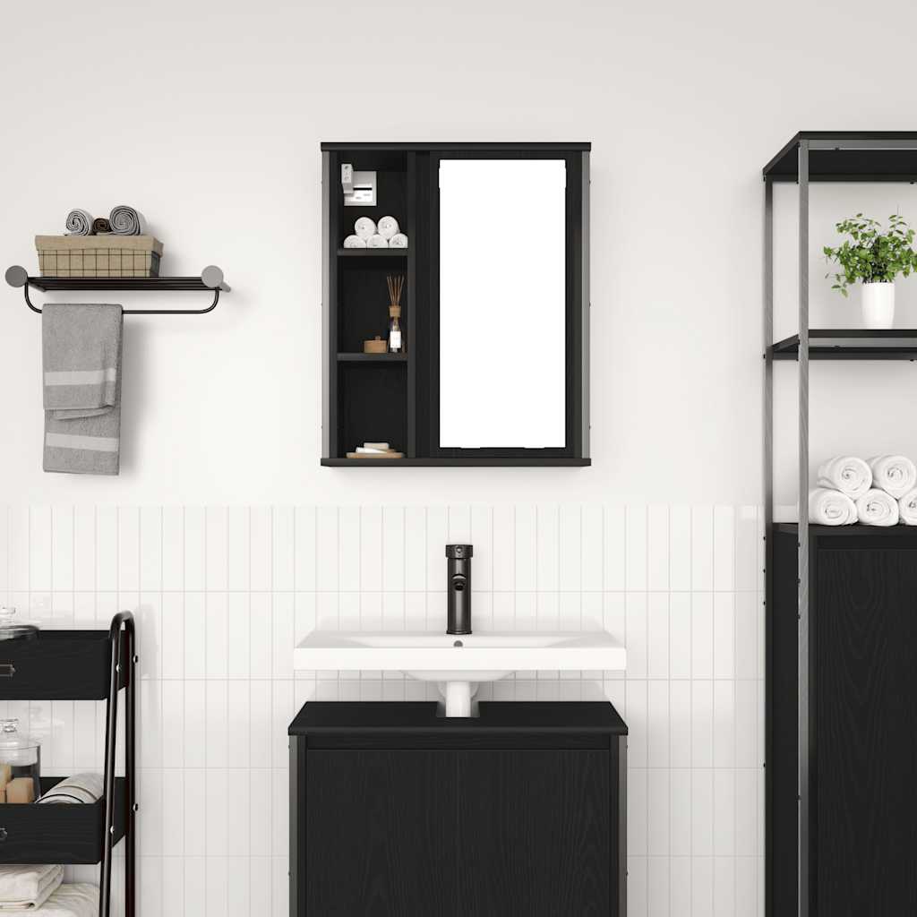 vidaXL Bathroom Wall Cabinet with Mirror Black Oak 50x21x60 cm