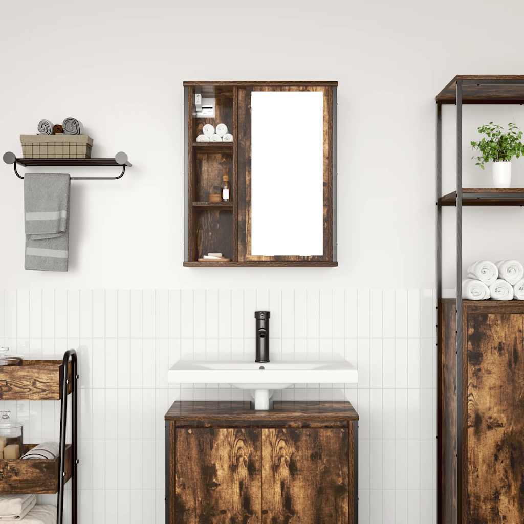 vidaXL Bathroom Wall Cabinet with Mirror Smoked Oak 50x21x60 cm