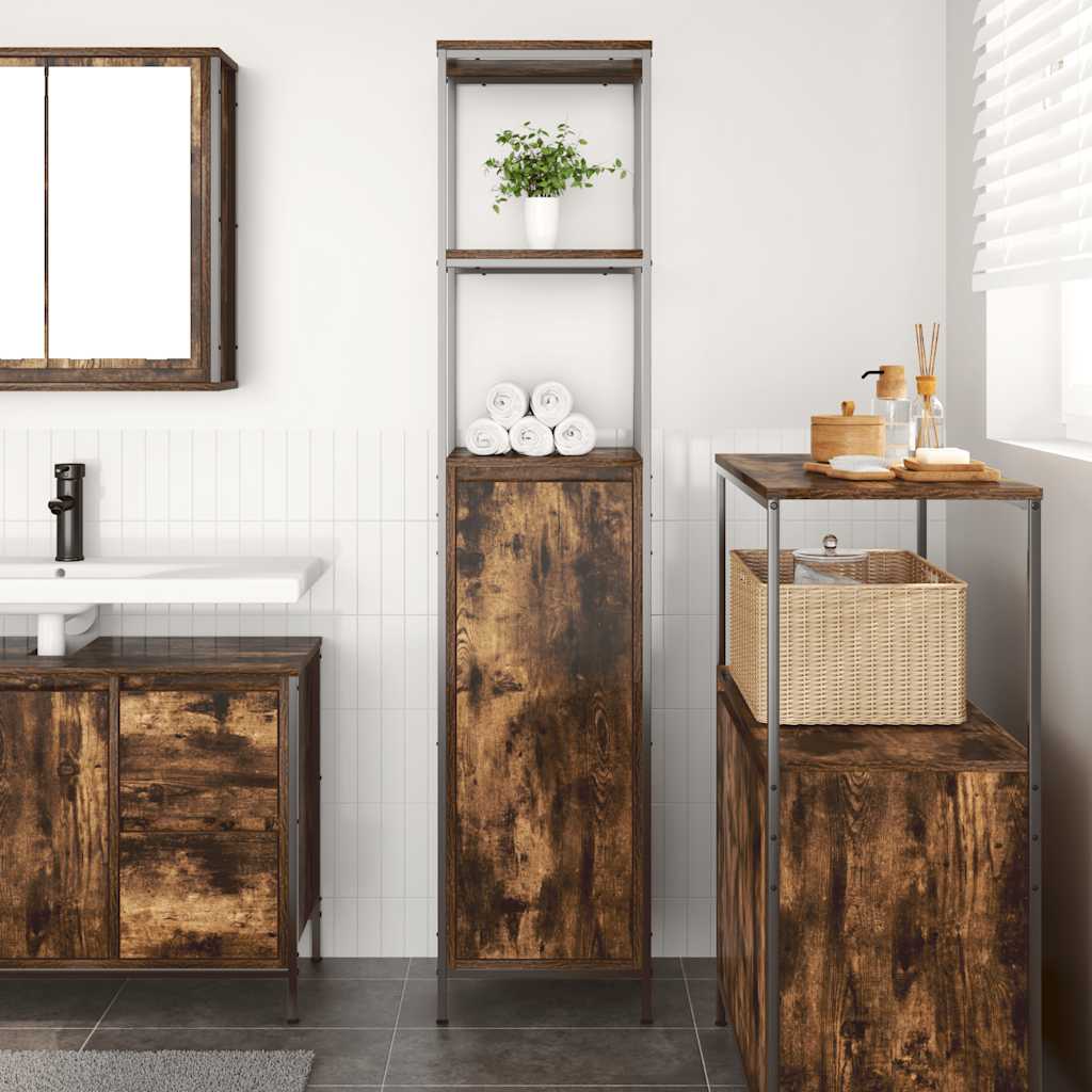 vidaXL Bathroom Cabinet with Shelves Smoked Oak 36x35x165 cm