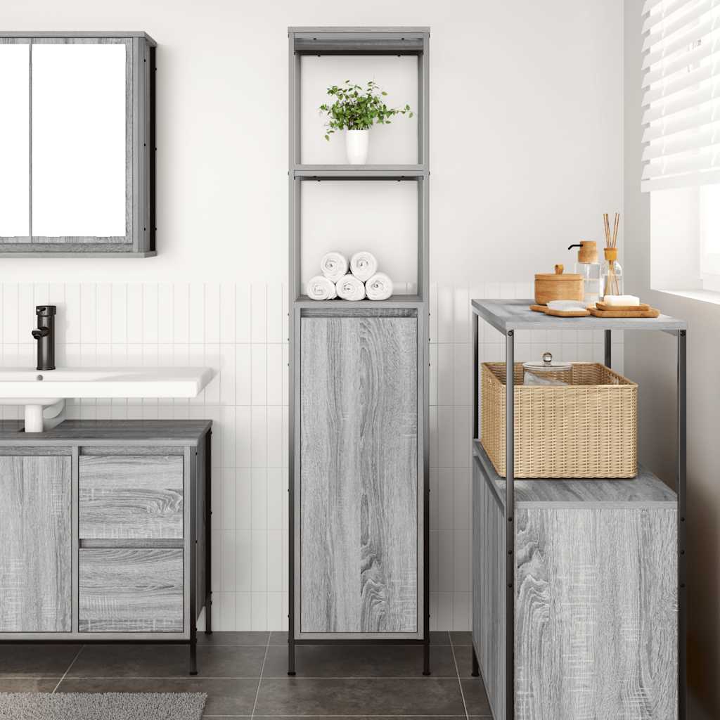 vidaXL Bathroom Cabinet with Shelves Grey Sonoma 36x35x165 cm