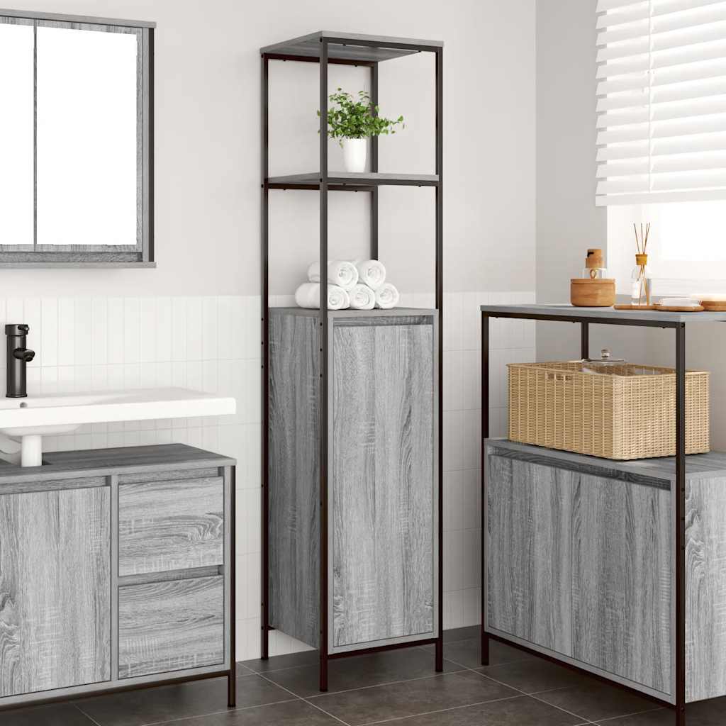 vidaXL Bathroom Cabinet with Shelves Grey Sonoma 36x35x165 cm