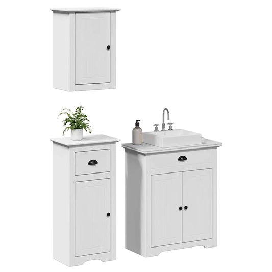 vidaXL 3 Piece Bathroom Furniture Set BODO White Solid Wood Pine