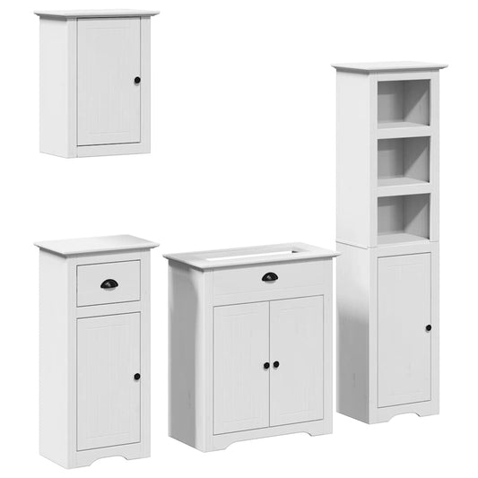vidaXL 4 Piece Bathroom Furniture Set BODO White Solid Wood Pine