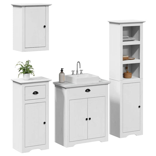 vidaXL 4 Piece Bathroom Furniture Set BODO White Solid Wood Pine