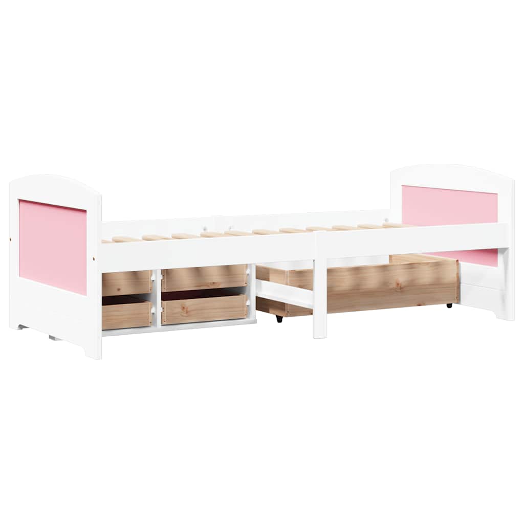 vidaXL Day Bed with 5 Drawers without Mattress "IRUN" White&Pink 90x200 cm