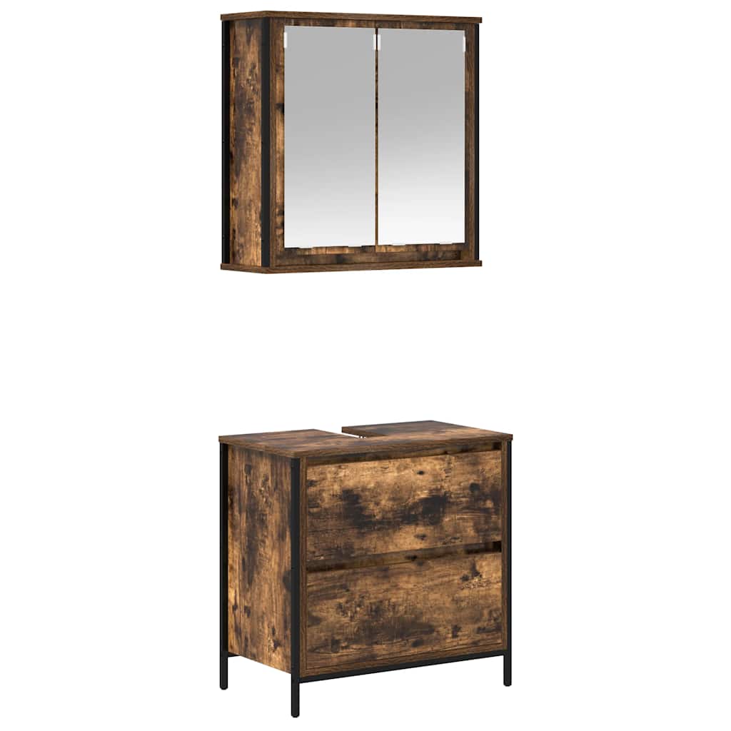 vidaXL 2 Piece Bathroom Furniture Set Smoked Oak Engineered Wood