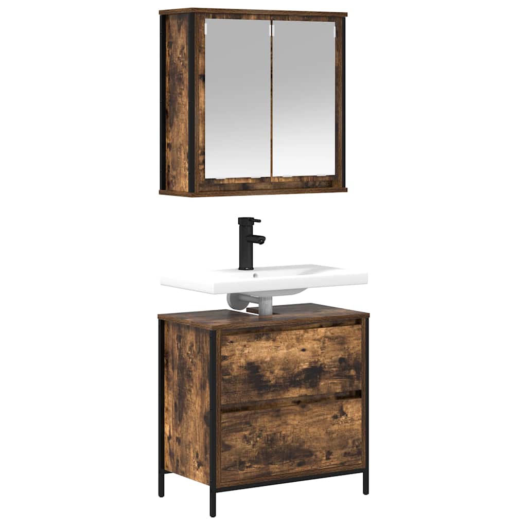 vidaXL 2 Piece Bathroom Furniture Set Smoked Oak Engineered Wood