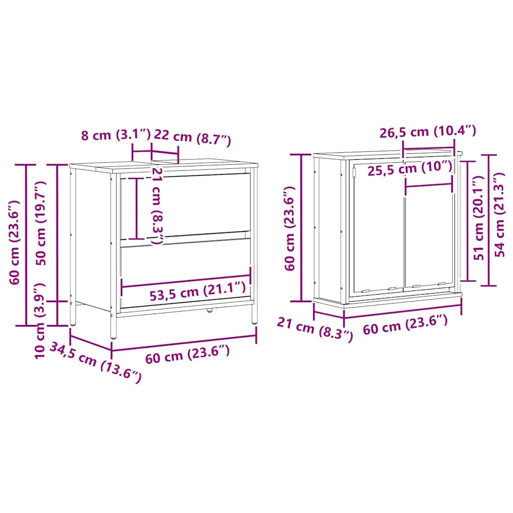 vidaXL 2 Piece Bathroom Furniture Set Grey Sonoma Engineered Wood
