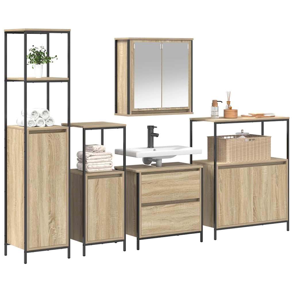 vidaXL Bathroom Furniture Set with Shelf 5 pcs Beige Engineered wood