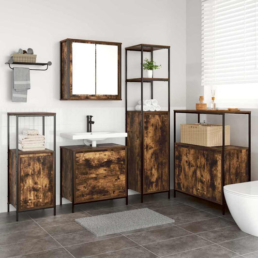 vidaXL Bathroom Furniture Set with Shelf 5 pcs Brown Engineered wood