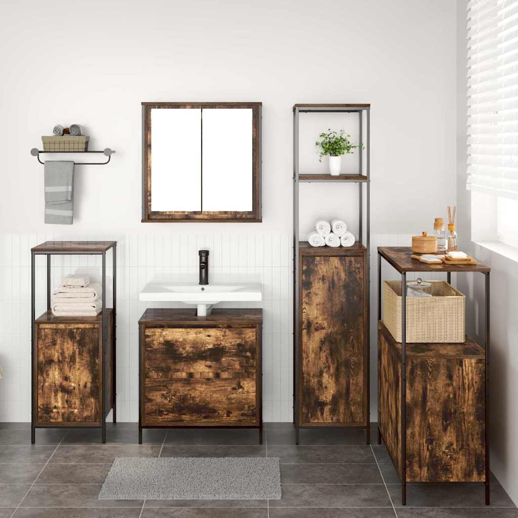 vidaXL Bathroom Furniture Set with Shelf 5 pcs Brown Engineered wood