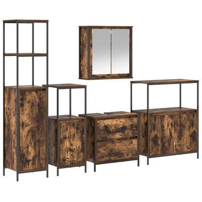 vidaXL Bathroom Furniture Set with Shelf 5 pcs Brown Engineered wood