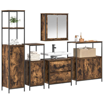 vidaXL Bathroom Furniture Set with Shelf 5 pcs Brown Engineered wood