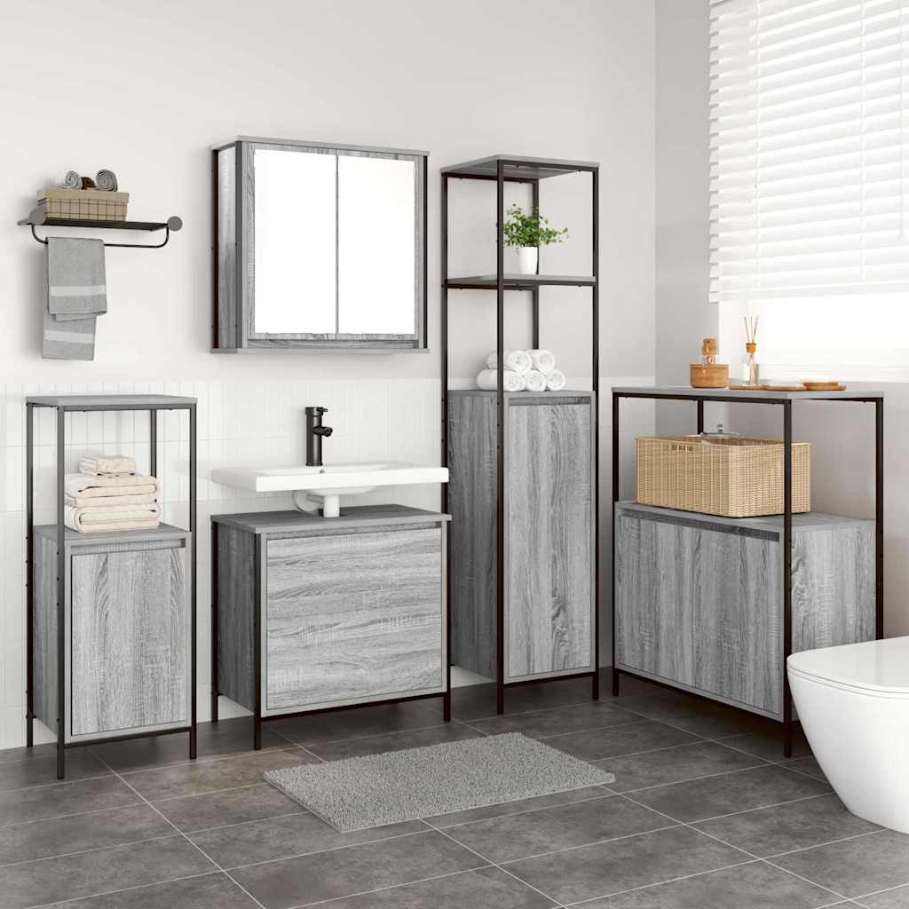 vidaXL Bathroom Furniture Set with Shelf 5 pcs Grey Engineered wood