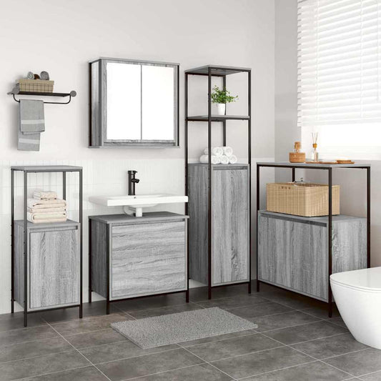 vidaXL Bathroom Furniture Set with Shelf 5 pcs Grey Engineered wood