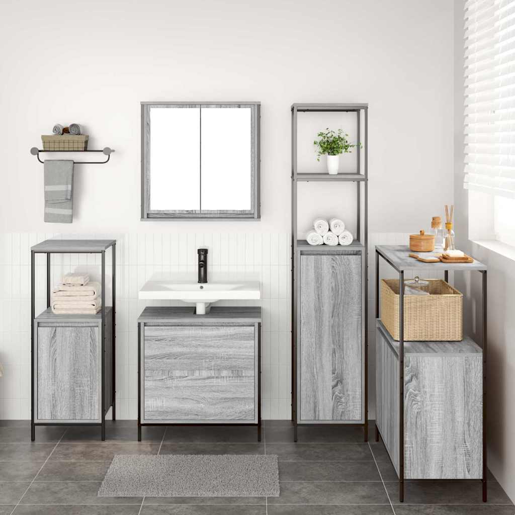 vidaXL Bathroom Furniture Set with Shelf 5 pcs Grey Engineered wood