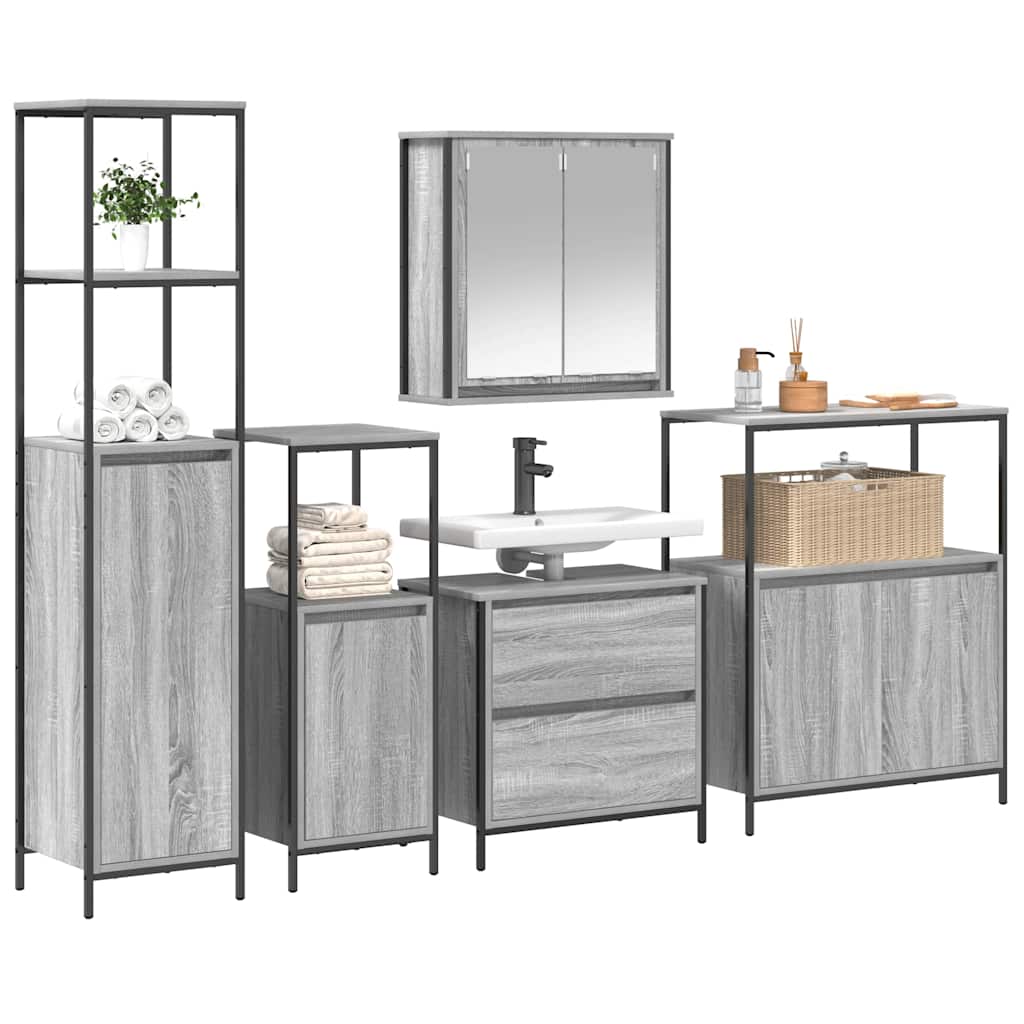vidaXL Bathroom Furniture Set with Shelf 5 pcs Grey Engineered wood