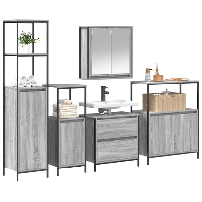 vidaXL Bathroom Furniture Set with Shelf 5 pcs Grey Engineered wood