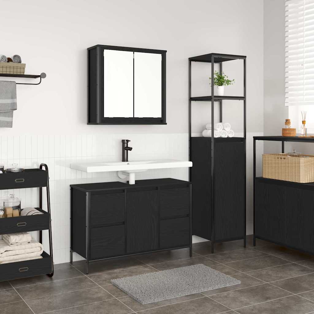 vidaXL Bathroom Furniture Set 2 pcs Black Oak 36 x 35 x 165 cm