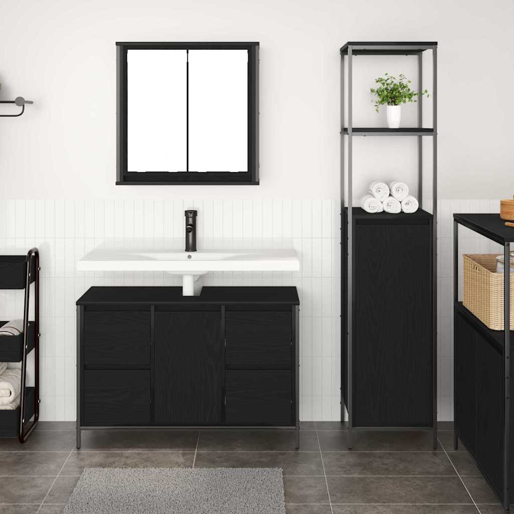 vidaXL Bathroom Furniture Set 2 pcs Black Oak 36 x 35 x 165 cm