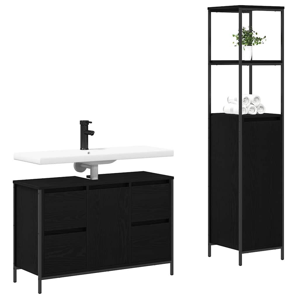 vidaXL Bathroom Furniture Set 2 pcs Black Oak 36 x 35 x 165 cm