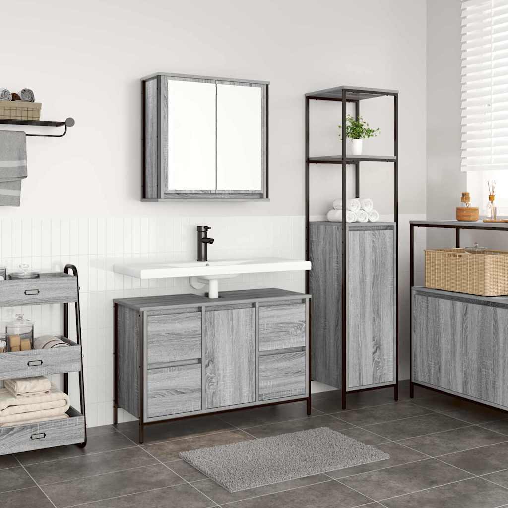 vidaXL Bathroom Furniture Set 2 pcs Grey Sonoma and Black