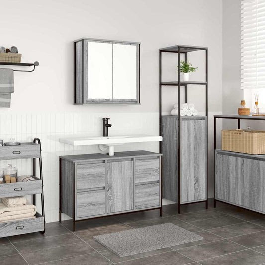 vidaXL Bathroom Furniture Set 2 pcs Grey Sonoma and Black