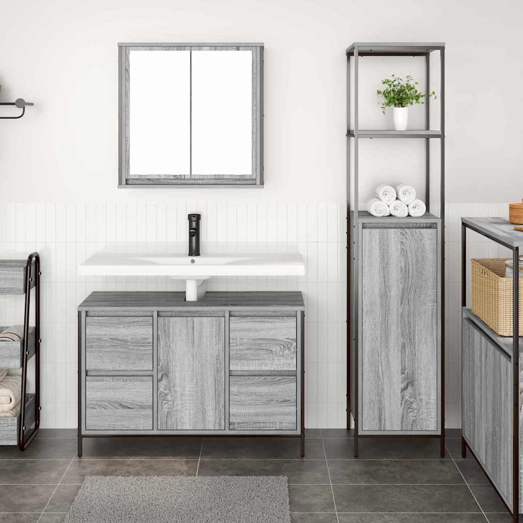 vidaXL Bathroom Furniture Set 2 pcs Grey Sonoma and Black