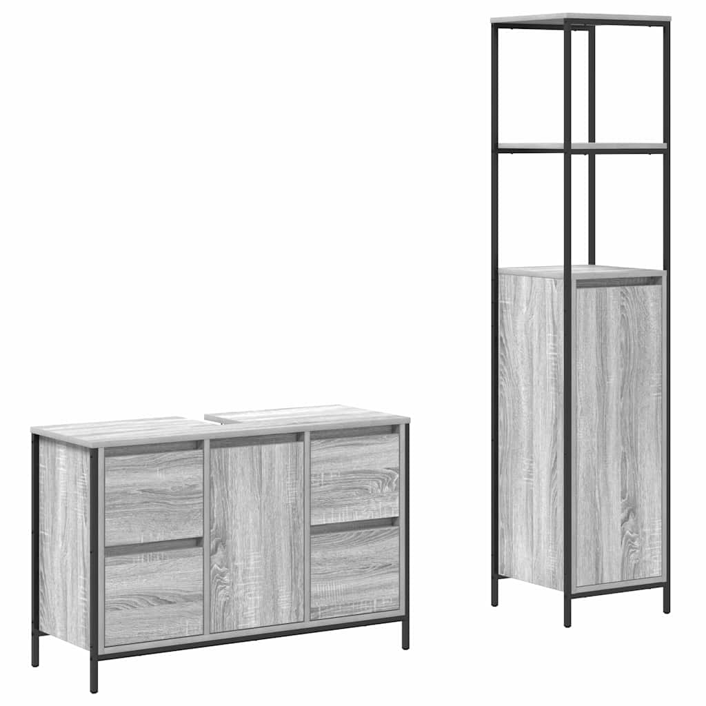 vidaXL Bathroom Furniture Set with Drawer 2 pcs Grey sonoma and Black