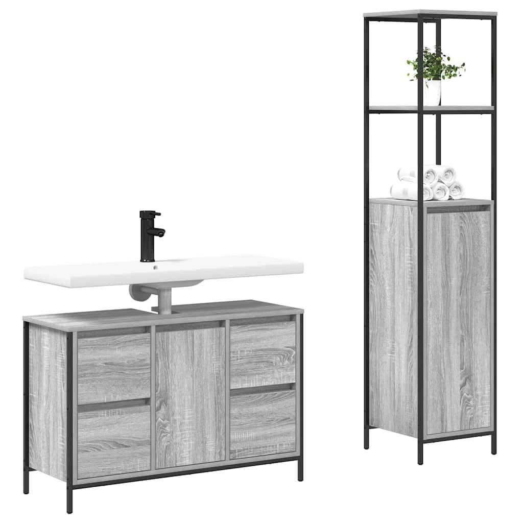 vidaXL Bathroom Furniture Set with Drawer 2 pcs Grey sonoma and Black