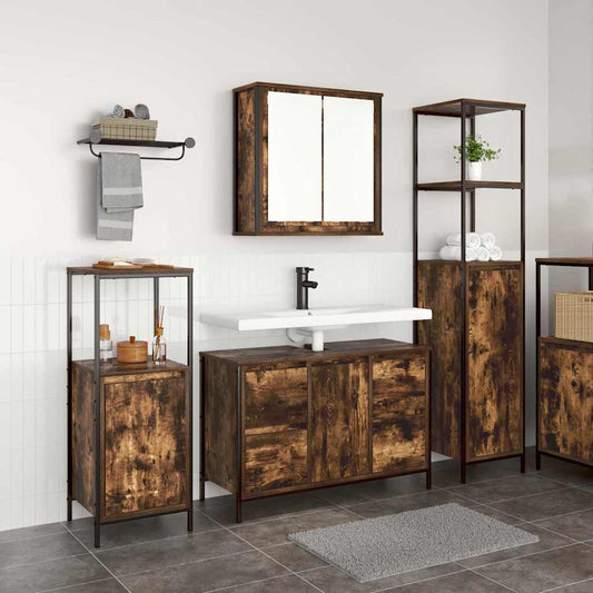 vidaXL Bathroom Furniture Set 3 pcs Smoked Oak and Black